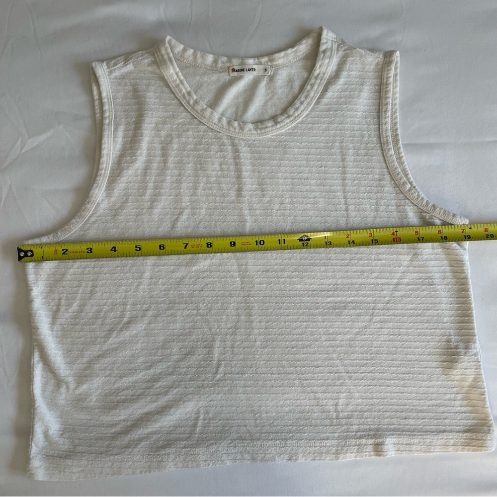Marine Layer "Lydia" Textured White Cream Stripe Cropped Tank - Picture 15 of 16